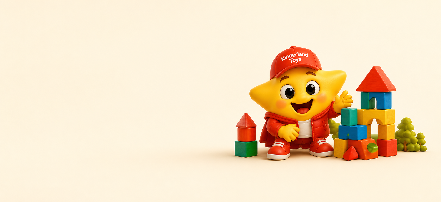 Estrella, a mascote da Kinderland, brincando com blocos