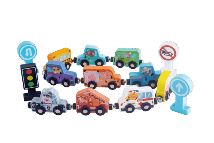 Trem de Carrinhos Magnéticos em Madeira - brinquedo infantil da Kinderland Brinquedos
