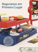 Pizza Shop Brinquedo Cozinha Infantil Menina Menino Kit Comida Brinquedo Educativo 3 Anos com Caixa Registradora Infantil de Madeira e Pizza de Brinquedo Completo Presente Criativo - brinquedo infantil da Kinderland Brinquedos