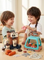 Brinquedos Educativos Cafeteira Infantil e Caixa Registradora Kit Cozinha Menina e Menino Brinquedo Montessori Presente Dia das Crianças Educacional Comidinha de Madeira de Plástico Azul - brinquedo infantil da Kinderland Brinquedos