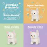 Gatinha Interativa de Pelúcia Branca e Rosa – Brinquedo com Som e Movimento a Pilha, Gata que Anda e Mia, Presente Menina e Menino, Pet com Embalagem Estilo Casinha de Papelão - brinquedo infantil da Kinderland Brinquedos