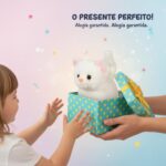 Gatinha Interativa de Pelúcia Branca e Rosa – Brinquedo com Som e Movimento a Pilha, Gata que Anda e Mia, Presente Menina e Menino, Pet com Embalagem Estilo Casinha de Papelão - brinquedo infantil da Kinderland Brinquedos