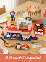 Pizza Shop Brinquedo Cozinha Infantil Menina Menino Kit Comida Brinquedo Educativo 3 Anos com Caixa Registradora Infantil de Madeira e Pizza de Brinquedo Completo Presente Criativo - brinquedo infantil da Kinderland Brinquedos