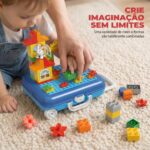 Maleta de Blocos de Montar Infantil Mala com Rodinhas Brinquedo Educativo Montessori 3 Anos Presente Menino e Menina Compatível Lego 64 Peças Azul - brinquedo infantil da Kinderland Brinquedos