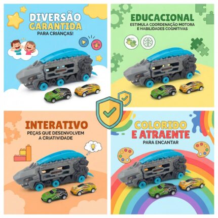 Brinquedo Menino e Menina Caminhão Tubarão Catapulta Shark Track com Carrinho Brinquedo Educativo 3 Anos+ Infantil Presente Dia das Crianças Criativo Pista Dinossauro Montessori Azul - brinquedo infantil da Kinderland Brinquedos