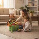 Brinquedo Educativo Supermercado e Casa 4 em 1 Mochila Infantil Montessori Menina e Menino Kit Cozinha com Som e Luz Comidinha Boneca Presente Dia das Crianças Verde - brinquedo infantil da Kinderland Brinquedos