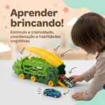 Carrinho Dinossauro Brinquedo Caminhão Transportador e Pista de Corrida Menino e Menina Presente Brinquedos Educativos 3 Anos ou Mais Triceratops com Mini Carrinhos Dia das Crianças - brinquedo infantil da Kinderland Brinquedos