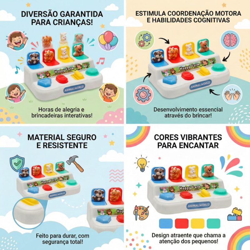   Brinquedo Educativo 1 Ano Bebe Montessori Pop-up Menino Menina Coordenação Motora Animal World Presente Dia das Crianças Causa e Efeito Quebra Cabeça Infantil Primeiros Passos - brinquedo infantil da Kinderland Brinquedos