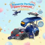 Carrinho de Polícia Brinquedo Educativo 3 Anos Menino Menina Garagem 2 em 1 com Mini Carros e Helicóptero Presente Dia das Crianças Pista Lançador Didático Montessori Transformável - brinquedo infantil da Kinderland Brinquedos