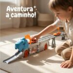 Caminhão Cegonha Dinossauro Pista Lançadora com Carrinhos de Metal, Brinquedos Educativos 3 Anos, Presente Menino e Menina Infantil Montessori Aventura Pista de Corrida e Garagem - brinquedo infantil da Kinderland Brinquedos