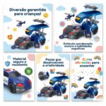 Carrinho de Polícia Brinquedo Educativo 3 Anos Menino Menina Garagem 2 em 1 com Mini Carros e Helicóptero Presente Dia das Crianças Pista Lançador Didático Montessori Transformável - brinquedo infantil da Kinderland Brinquedos