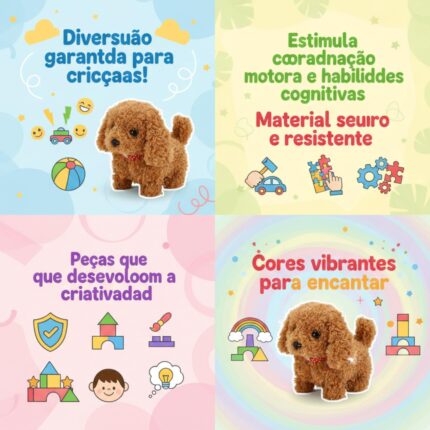Cachorrinho Interativo de Pelúcia – Brinquedo com Som e Movimento a Pilha, Cachorro que Anda e Late, Presente Menina e Menino, Pet com Embalagem Estilo Casinha de Papelão - brinquedo infantil da Kinderland Brinquedos