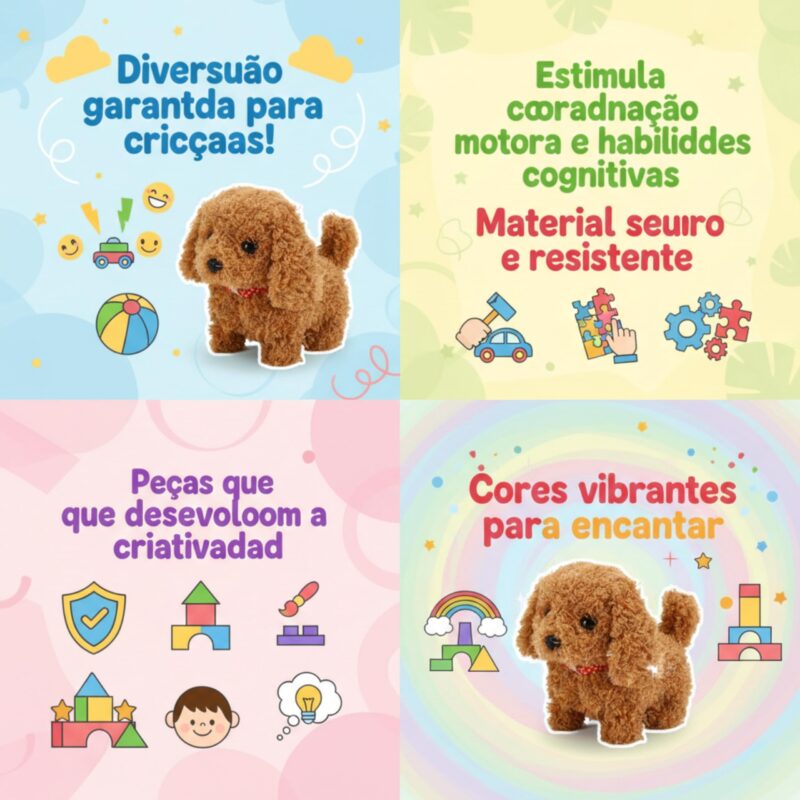 Cachorrinho Interativo de Pelúcia – Brinquedo com Som e Movimento a Pilha, Cachorro que Anda e Late, Presente Menina e Menino, Pet com Embalagem Estilo Casinha de Papelão - brinquedo infantil da Kinderland Brinquedos