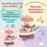 Brinquedo Educativo Carrinho de Sorvete Infantil Menina e Menino Sorveteria com Luz de LED e Som 30 Peças Montessori Presente Dia das Crianças Brinquedo Infantil Menina 3 Anos Rosa - brinquedo infantil da Kinderland Brinquedos
