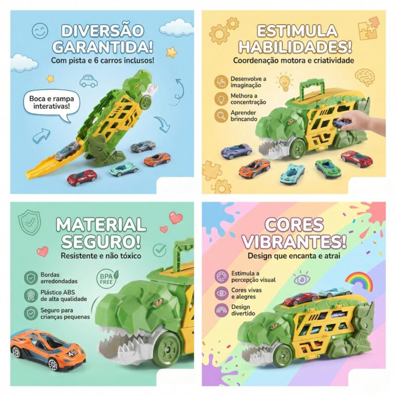 Pista de Lançamento Tubarão com Carrinho – Brinquedo de Aventura Dobrável 2 em 1, Pista Portátil com Lançador, Presente Menina e Menino 3 a 7 Anos, Estilo Maleta com Pista Integrada - brinquedo infantil da Kinderland Brinquedos