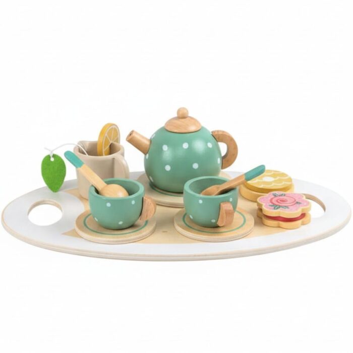 Kit Chá da Tarde de Madeira Brinquedo Educativo 3 Anos Cozinha Infantil Menina Menino Jogo de Xícaras Montessori Bandeja e Acessórios Presente Criativo e Lúdico