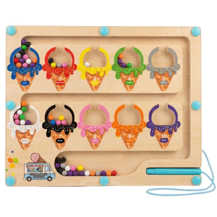 Quebra Cabeça Magnético de Madeira Brinquedos Educativos 2 3 4 5 6 Anos Labirinto de Números Montessori Brinquedo Menino Menina Motricidade Fina Infantil Presente Dia das Crianças Sorvete