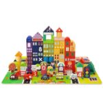 Blocos de Montar de Madeira 100 Peças Tema Cidade Colorido - brinquedo infantil Kinderland Toys