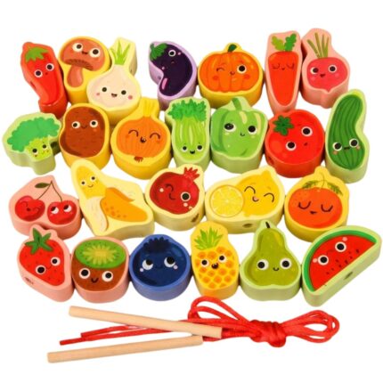 Brinquedo de Alinhavo de Madeira Frutas para Enfiar e Empilhar - brinquedo infantil Kinderland Toys
