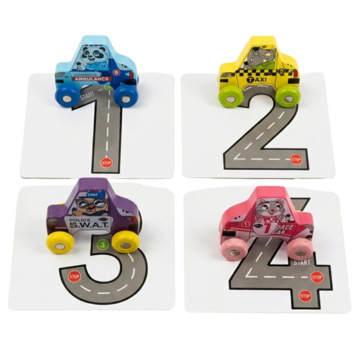 Brinquedo de Madeira Educativo Carrinhos Jumbo Empilháveis e Flashcards de Números 1 a 20 Montessori Brinquedos Educativos 2 a 3 Anos Presente Menina e Menino Aprendizado e Escrita