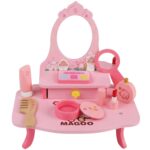 Penteadeira Infantil de Madeira Rosa com Kit Maquiagem Brinquedo Educativo - brinquedo infantil Kinderland Toys