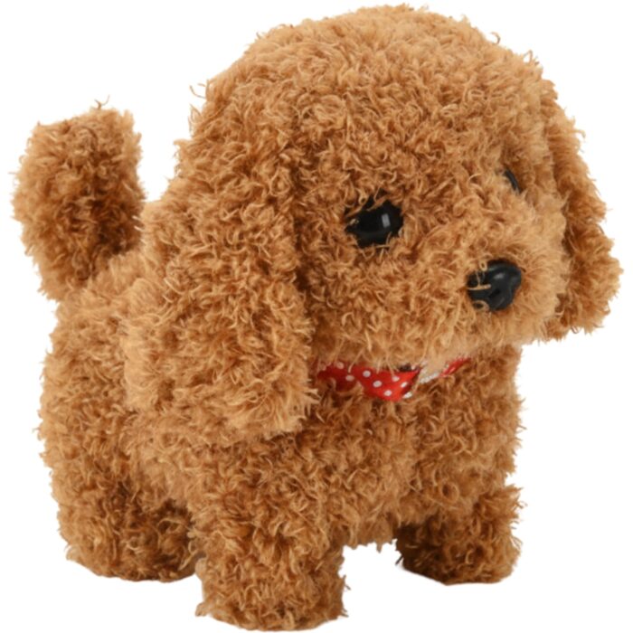 Cachorrinho Interativo de Pelúcia - Brinquedo com Som e Movimento a Pilha, Cachorro que Anda e Late, Presente Menina e Menino, Pet com Embalagem Estilo Casinha de Papelão
