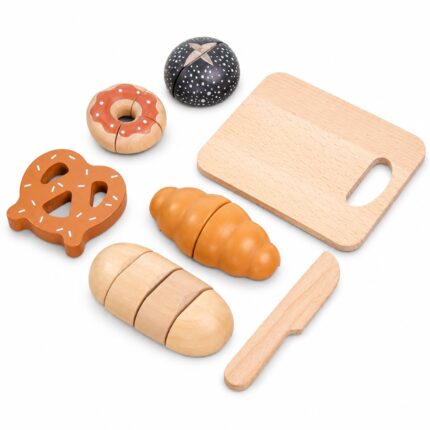 Brinquedo de Madeira Educativo Kit Comidinha Montessori Quebra Cabeça Infantil de Cortar com Velcro Pão e Croissant Presente Menina e Menino 2 3 4 Anos Brinquedos Educativos Cozinha - brinquedo infantil da Kinderland Brinquedos