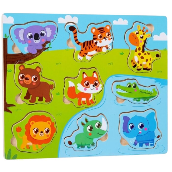 Quebra Cabeça Infantil de Madeira Montessori - Brinquedo Educativo Bebê 1 Ano Animal, Presente Menina e Menino com Guia de Encaixe, Brinquedo Pedagógico Didático em Madeira Premium