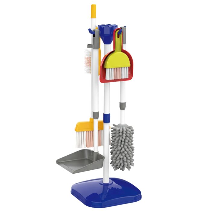 Kit Limpeza Infantil Brinquedo Educativo Montessori 9 Peças Vassoura e Mop Kit Menina e Menino Educacional Azul Brinquedo Infantil para 2 Anos Presente Dia das Crianças