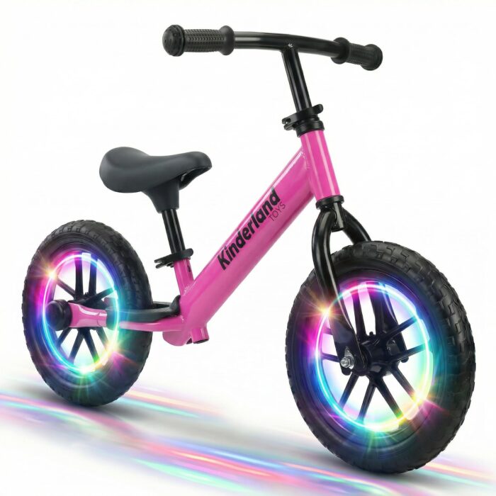 Kinderland Bicicleta de Equilíbrio Infantil Rodas LED Patente Design - Brinquedo Montessori Educativo Menina Menino 2-6 Anos - Presente Mágico para Grande Aventura e Coordenação, Rosa