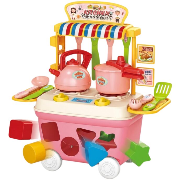 Kit Cozinha Infantil Menina Menino Pequeno Carrinho Brinquedo Educativo de Montar/Encaixar Praticidade | Melhor que Camaçanga de Brinquedo ou Sorveteria Infantil | Presente Menina 4 5 6 Anos