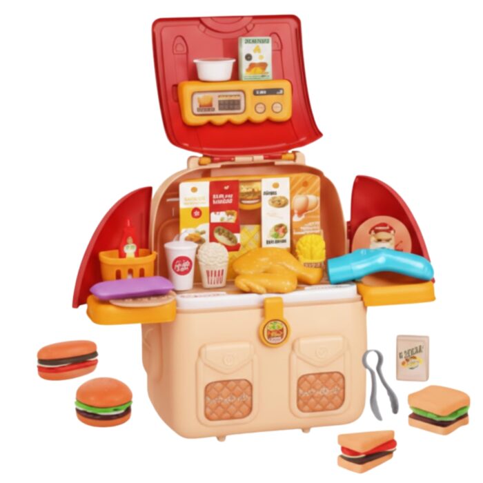 Brinquedo Educativo Mochila Infantil 2 em 1 Casa de Boneca e Restaurante Menina e Menino Kit Cozinha Montessori Som e Luz Presente Dia das Crianças Brinquedos Educativos 3 Anos
