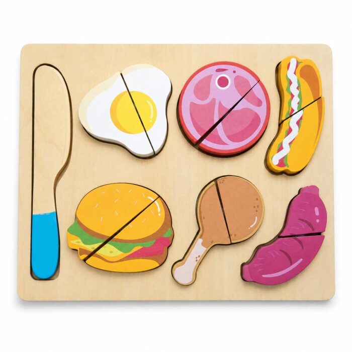 Kinderland Toys Jogo de Cortar Alimentos de Madeira Brinquedo Educativo