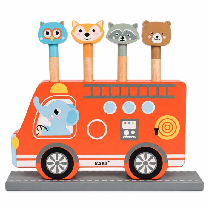 Kinderland Toys Ônibus Pop-Up de Madeira com 4 Animais Educativo Infantil